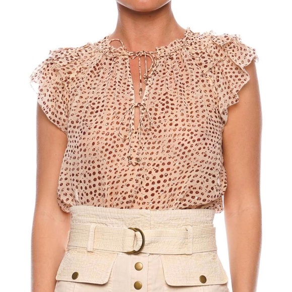 Ulla Johnson Sheer Fil Coupe Silk-Blend Chiffon Leopard Ikat Dot Marilyn Blouse - Picture 1 of 14